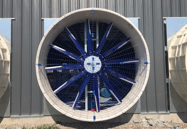 Beast exhaust fan moving humid air out of a dairy barn